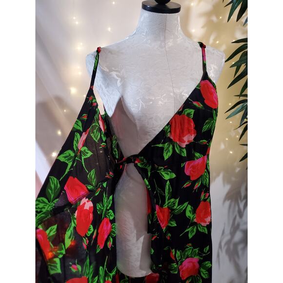 ASOS Ruffle Front Wrap Maxi Cami Dress in Bold Floral Women's Size 6 Black Pink - Picture 7 of 11